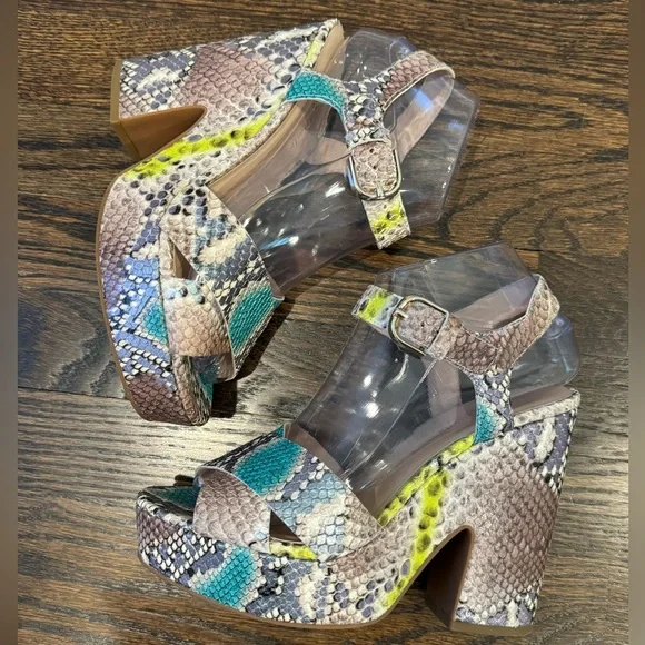 Kate Spade Grace snakeskin platform sandal heel summer size 7.5 - Picture 5 of 10